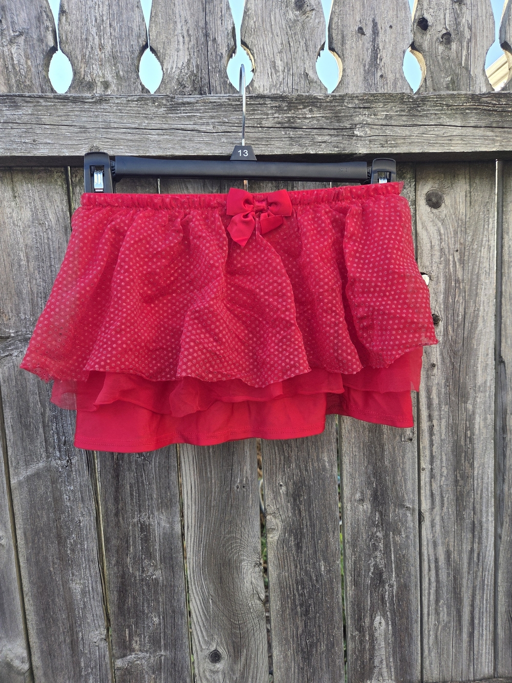 Holiday Time Red Layered Ruffle Mini Skirt with Bow